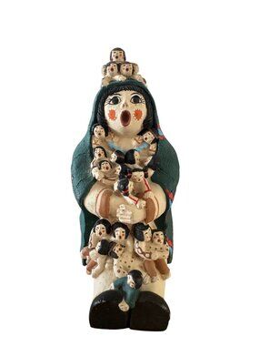 Clay Storyteller Figurine With Children Southwestern Folk Art Tall Handmade